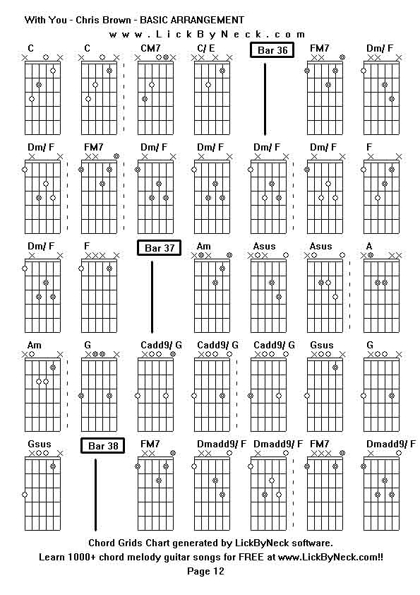 Chord Grids Chart of chord melody fingerstyle guitar song-With You - Chris Brown - BASIC ARRANGEMENT,generated by LickByNeck software.